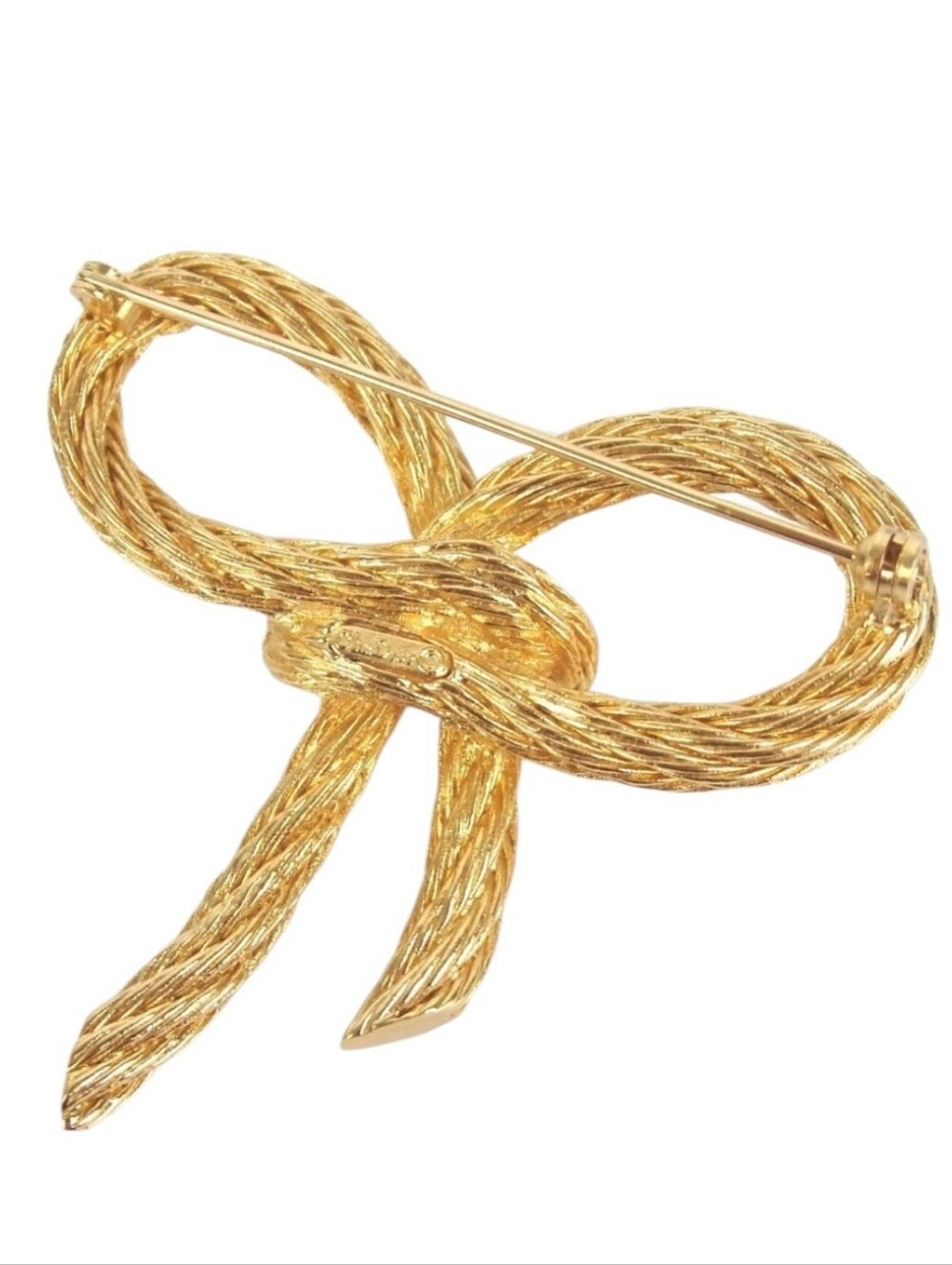 Rare Vintage Christian Dior Gold Tone Rope Bow Brooch Pin Germany w/ Dior Dusty - Picture 3 of 9